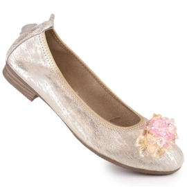 Ballerine da donna in pelle con tacco basso e cristalli oro Filippo DP4527 d'oro