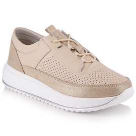 Scarpe sportive da donna in pelle sulla piattaforma beige Artiker 52C1384