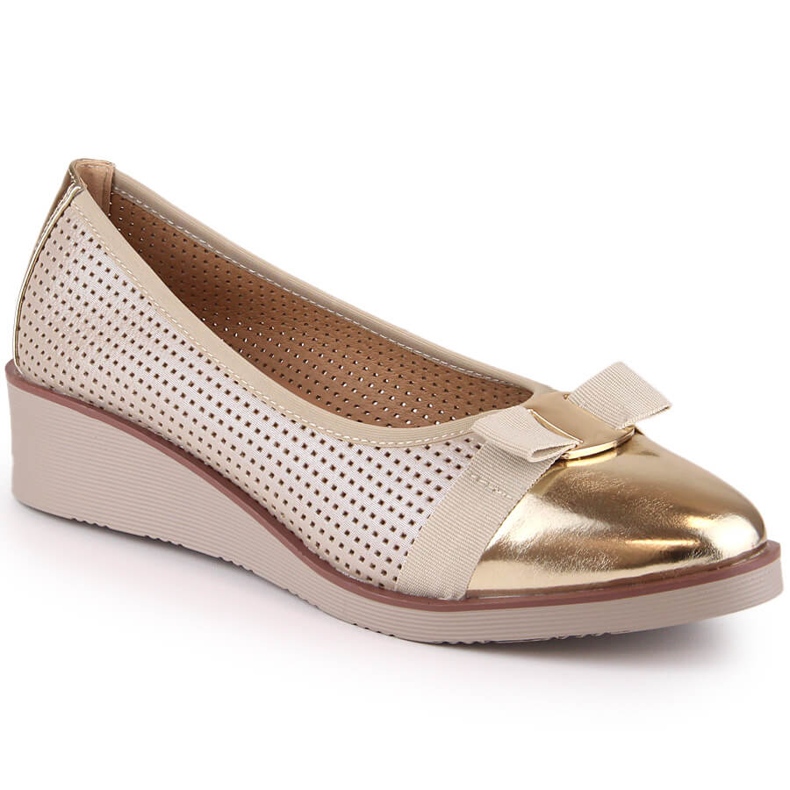 Scarpe con zeppa dorate traforate da donna Potocki SZ12037 d'oro