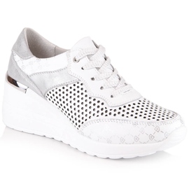Comode scarpe con zeppa traforate in pelle bianche S.Barski LR29587 bianco