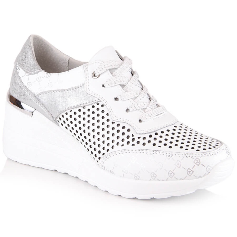 Comode scarpe con zeppa traforate in pelle bianche S.Barski LR29587 bianca