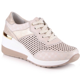 Comode scarpe con zeppa traforate in pelle beige S.Barski LR29587