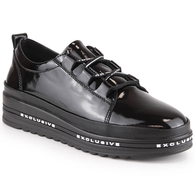 Scarpe comode con zeppa in pelle laccata nera S.Barski LR29592 nero