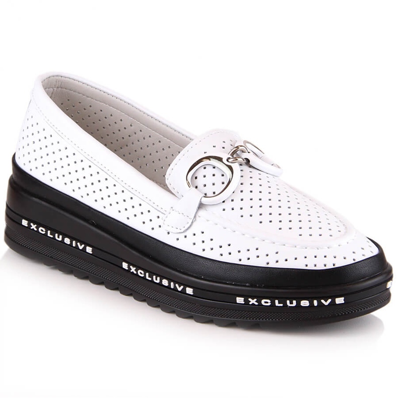 Comode scarpe slip-on traforate in pelle bianche S.Barski LR27750 bianca