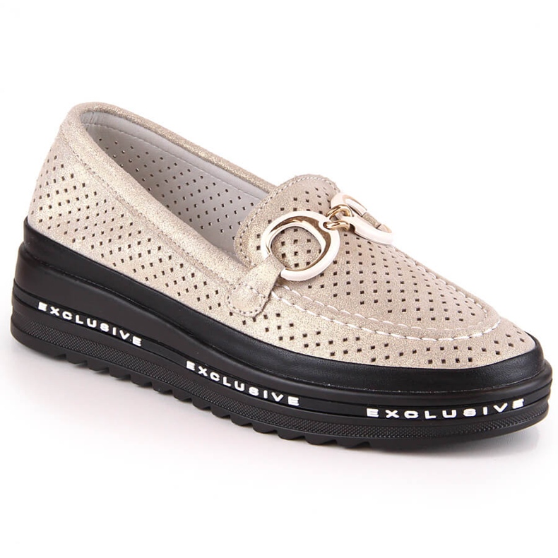Comode scarpe slip-on traforate in pelle oro S.Barski LR27750 d'oro