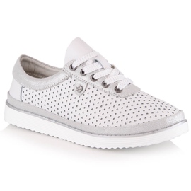 Scarpe sportive da donna comode in pelle bianche S.Barski LR29558 bianca