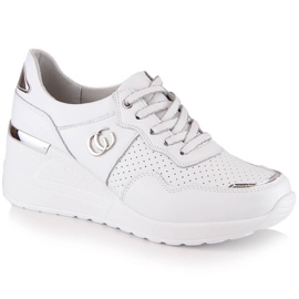 Scarpe con zeppa da donna comode in pelle sneakers bianche S.Barski LR29169 bianco