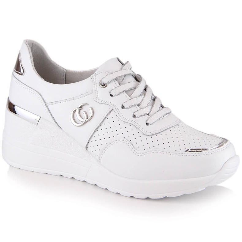Scarpe con zeppa da donna comode in pelle sneakers bianche S.Barski LR29169 bianca