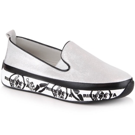 S.Barski LR29050 comode scarpe slip-on in pelle da donna argento