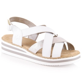 Sandali con zeppa da donna comodi in pelle bianchi Rieker V0279-80 bianco