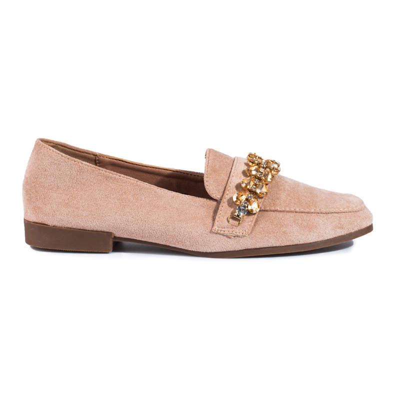 Mocassini da donna in camoscio con cristalli Shelovet beige