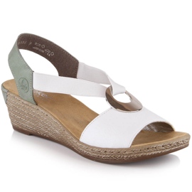 Comodi sandali con zeppa da donna Rieker 624H6-80 bianca