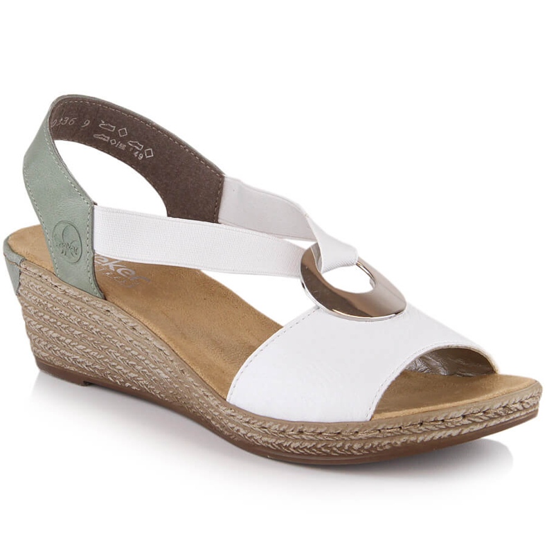 Comodi sandali con zeppa da donna Rieker 624H6-80 bianca