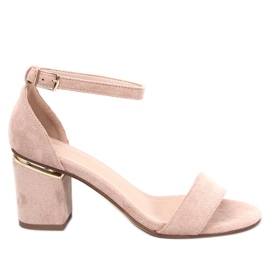 BM Sandali Dicarlo Khaki in camoscio con tacco beige