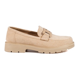 Mocassini da donna in camoscio beige con catena Shelovet