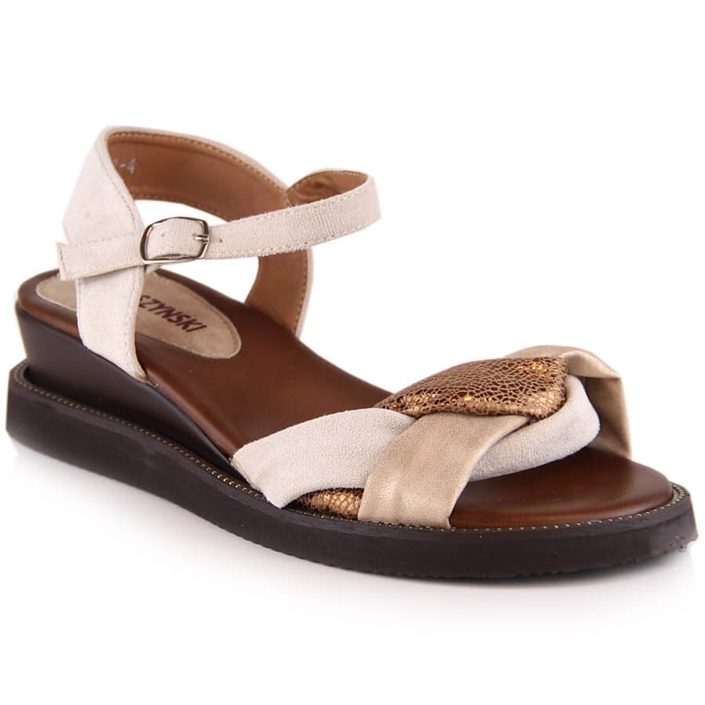 M. DASZYŃSKI Sandali con zeppa da donna beige M.Daszyński MR2267-4