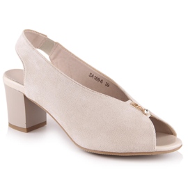 M. DASZYŃSKI Sandali da donna in camoscio su un post slip-on beige M.Daszyński SA169-6