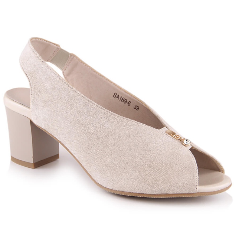 M. DASZYŃSKI Sandali da donna in camoscio su un post slip-on beige M.Daszyński SA169-6