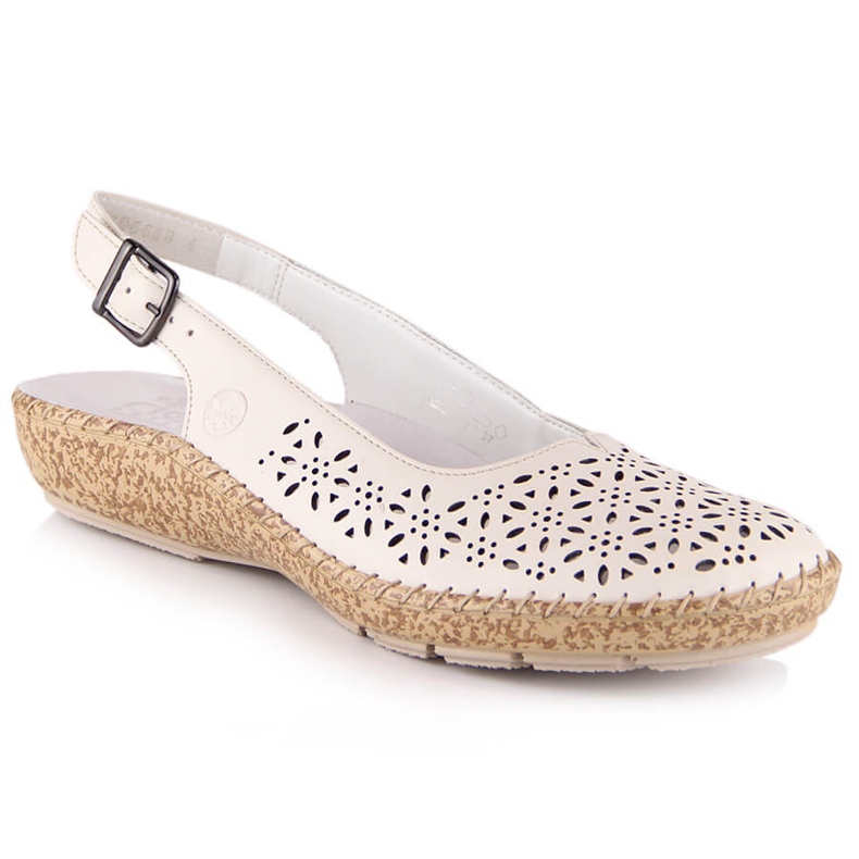 Sandali traforati comodi in pelle beige Rieker 44861-60