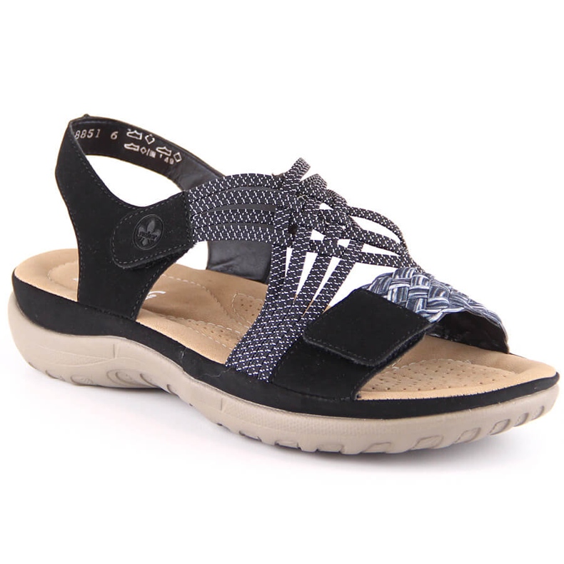 Comodi sandali neri con velcro da donna Rieker 64889-00 nero