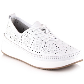 Scarpe sportive da donna in pelle sulla piattaforma bianca traforata Filippo DP4606