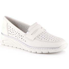 Scarpe con zeppa traforate in pelle da donna Rieker N3356-80 bianca