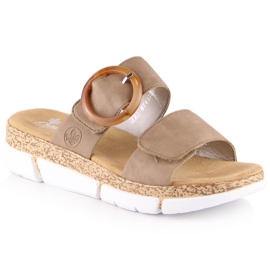 Comode pantofole in velcro da donna beige Rieker V2392-62