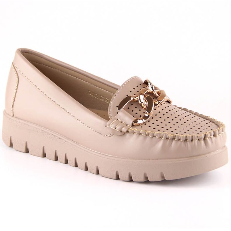 Mocassini beige da donna sulla piattaforma con una catena Potocki YQ21021