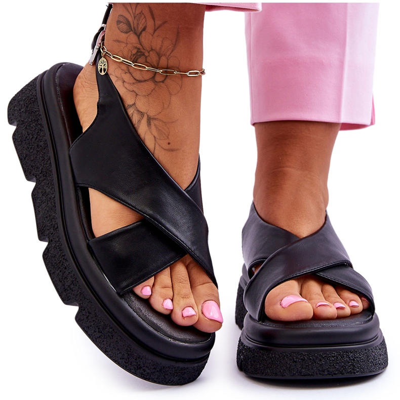 PE1 Sandali neri alla moda con plateau Chester nero