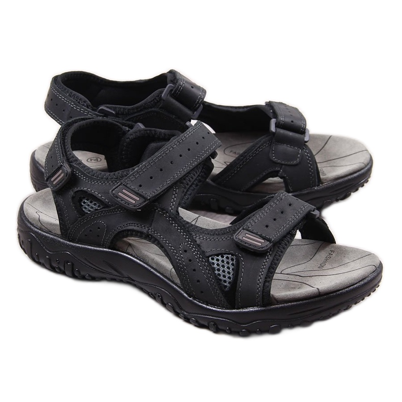 McKeylor 8654 sandalo da uomo in pelle nera con velcro nero
