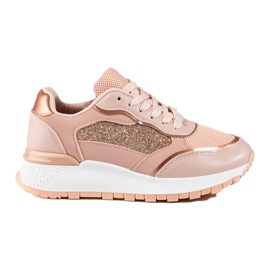 Sneakers da donna Shelovet rosa e oro con plateau