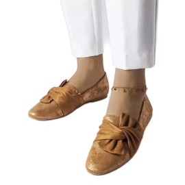 Ballerine marroni metallizzate con fiocco di Dodier d'oro