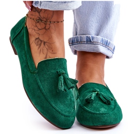 Belluci Mocassino Classico In Camoscio Con Frange Verde Averil