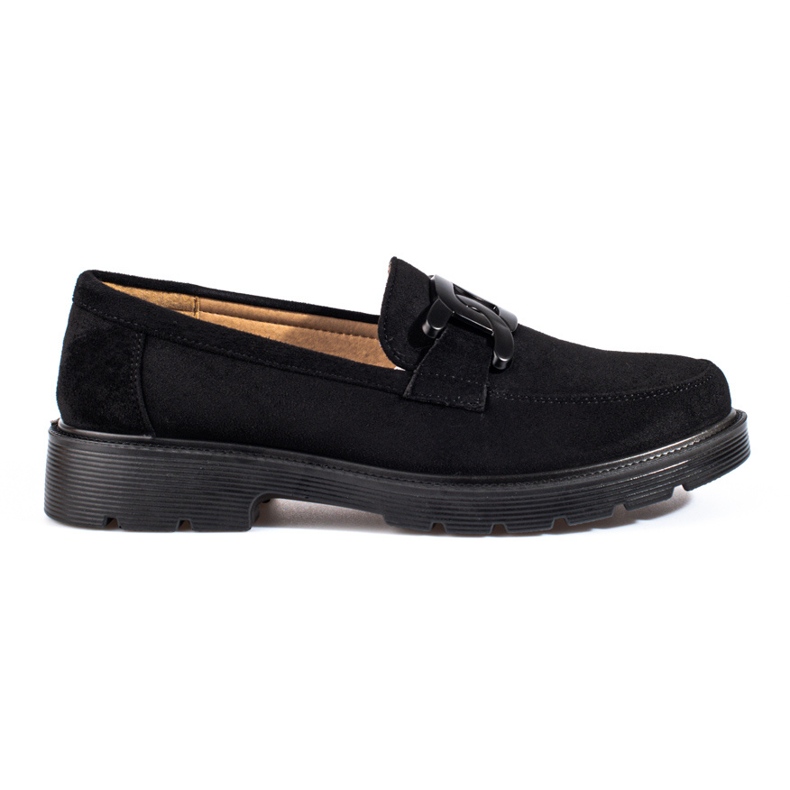 Mocassini da donna in camoscio nero con catena Shelovet
