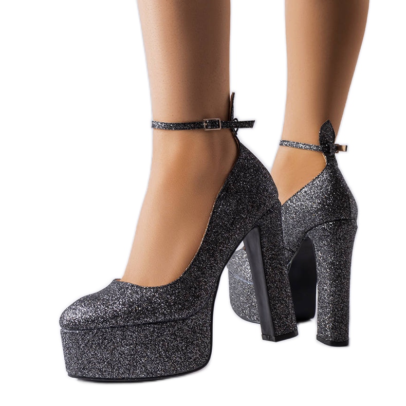 Décolleté Bellamy con tacco in broccato nero