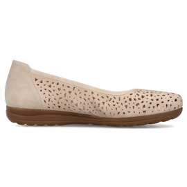 Scarpe slip-on da donna in pelle beige traforata Rieker L9365-61