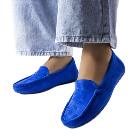 Mocassini Souplet blu con suola in cuoio