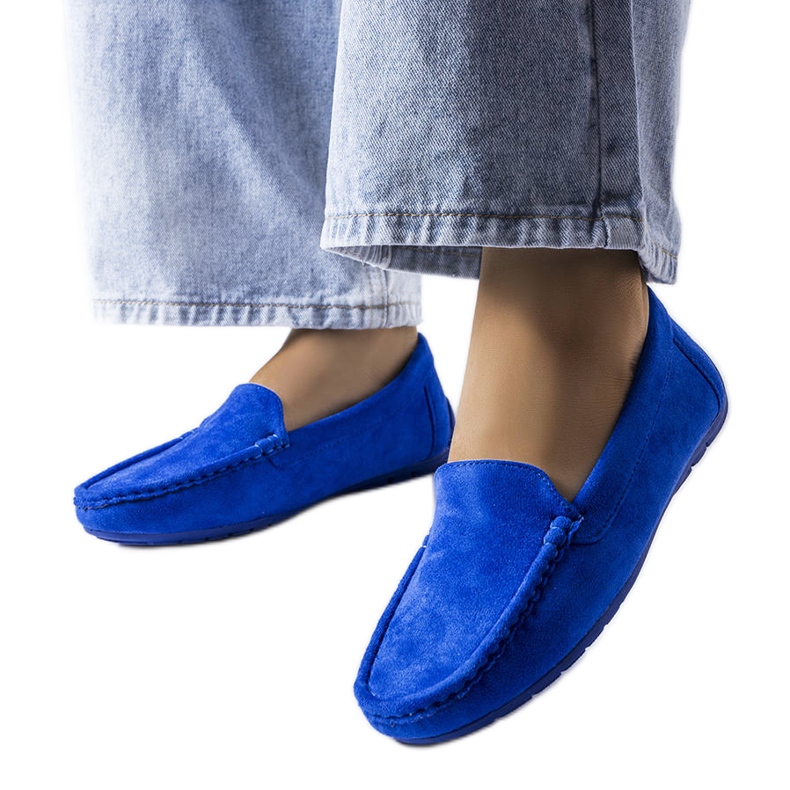 Mocassini Souplet blu con suola in cuoio