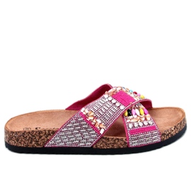 Rezai Ciabatte in sughero con perline fucsia rosa
