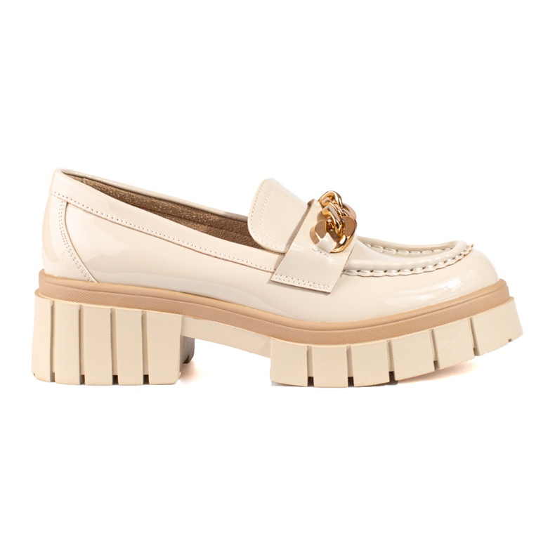 Mocassini laccati da donna con catena Shelovet beige