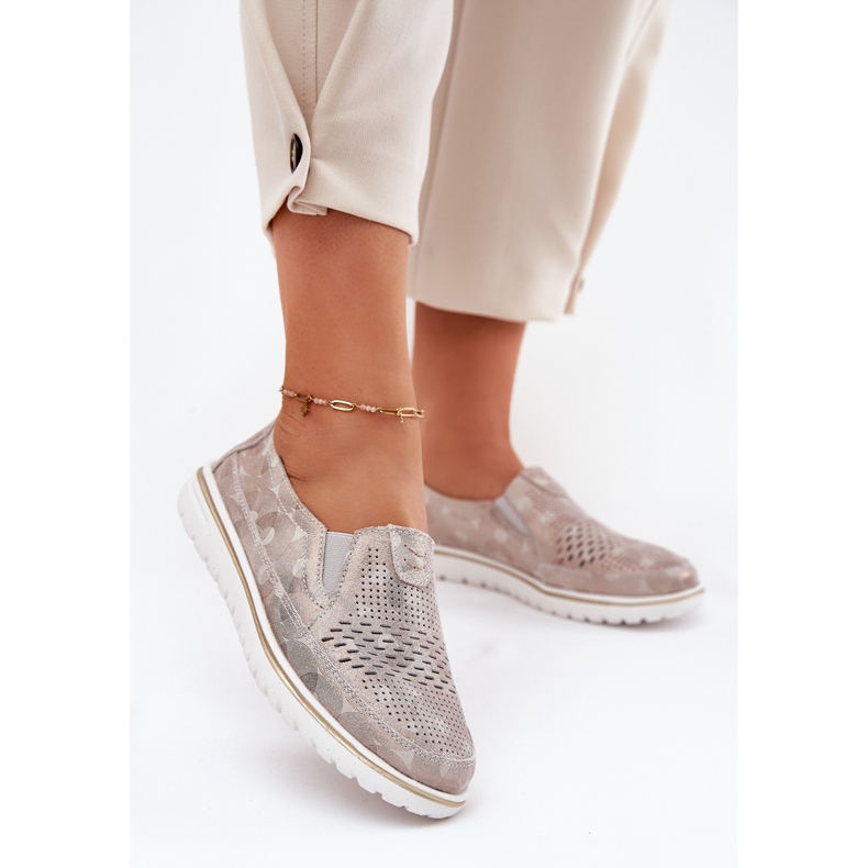 Scarpa Slip-on in Pelle Scamosciata Beige-Oro Inez
