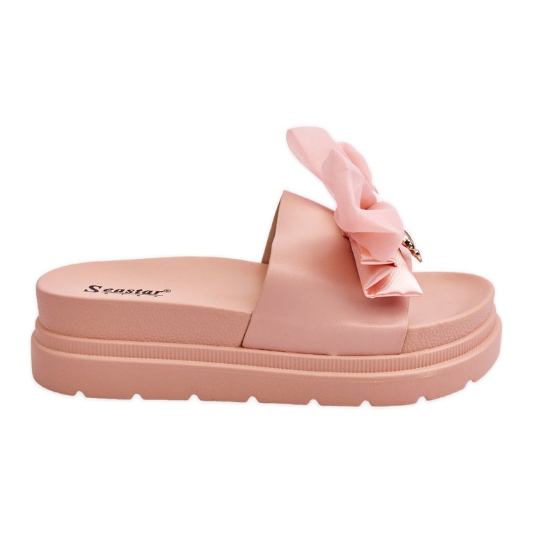 PE1 Pantofole Con Fiocco E Orsetto Decorativo Rosa Chiaro Suzy