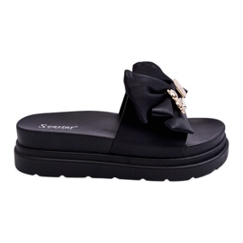 PE1 Pantofole Con Fiocco E Orsacchiotto Decorativo Black Suzy nero