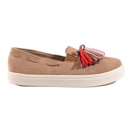 Slip-on in camoscio marrone con nappine Shelovet beige