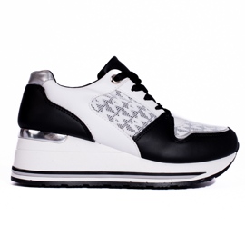 Sneakers con zeppa da donna Shelovet bianche e nere nero