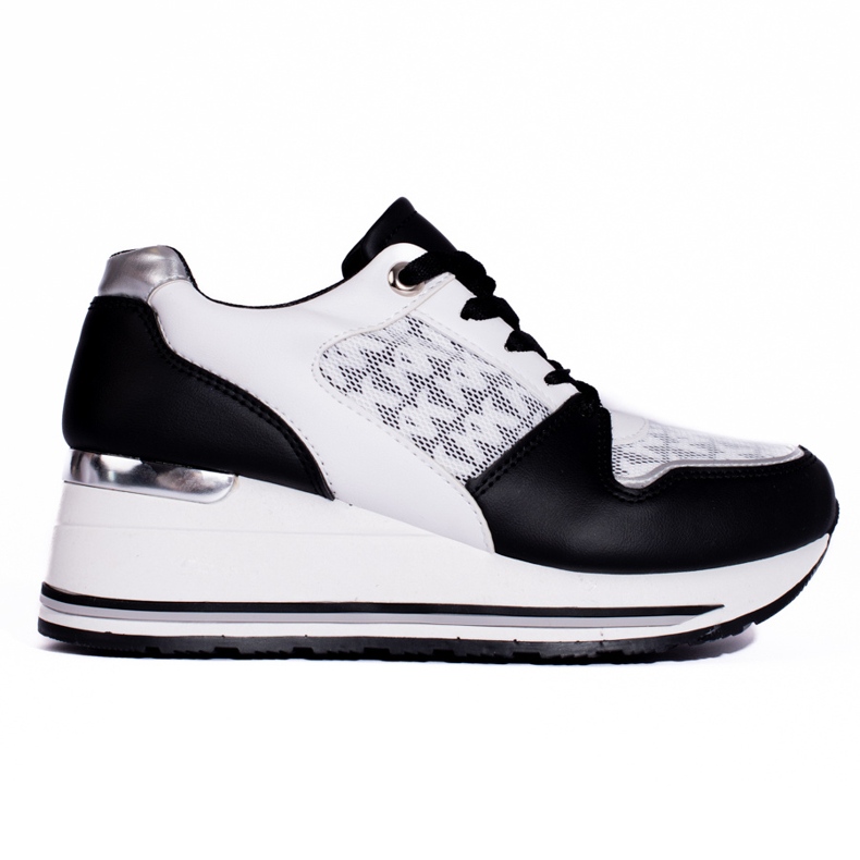Sneakers con zeppa da donna Shelovet bianche e nere nero