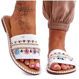 Pantofole Donna Intrecciate Abbellite Bianco Millano