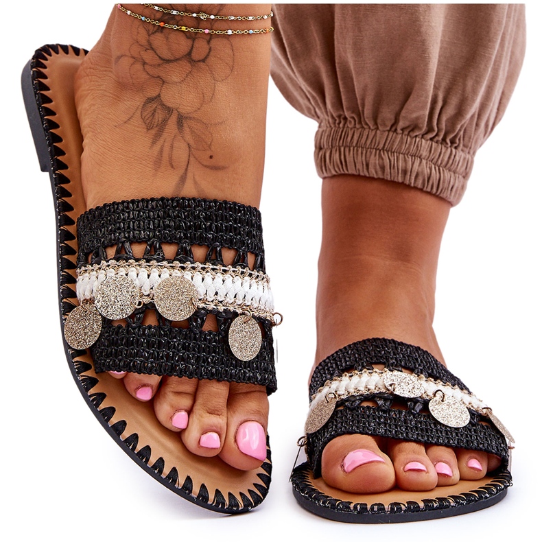 Pantofole Abbellite Intrecciate Da Donna Nere Millano nero