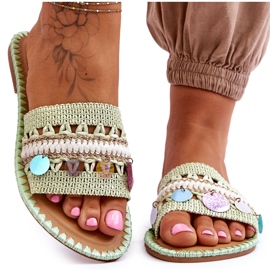 PS1 Pantofole Donna Intrecciate Decorate Verde Millano