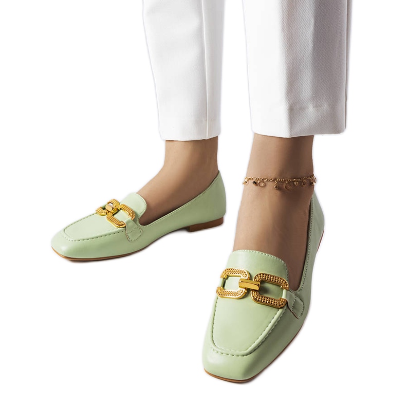 Mocassini Rousseau con fibbia verde